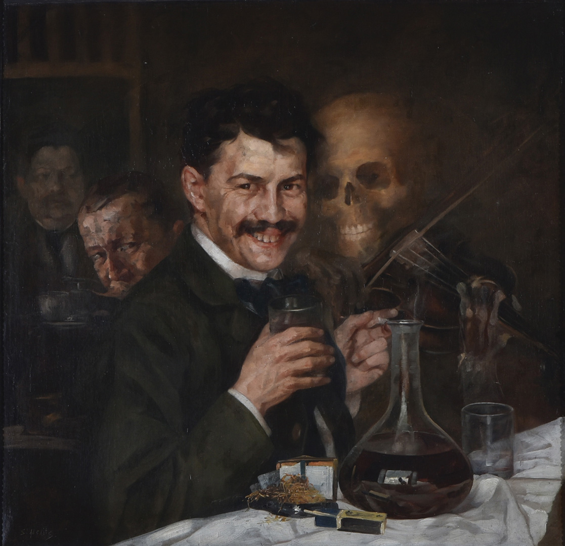 Стеван Aлексић, Аутопортрет у кафани, око 1904.